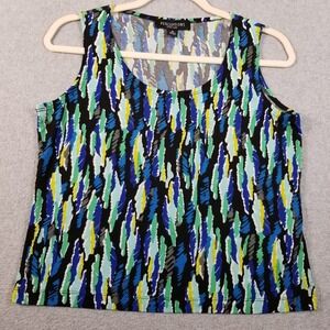 Perceptions Tank Top Women 8 Blue Green Abstract Shell Sleeveless Stretch Jersey